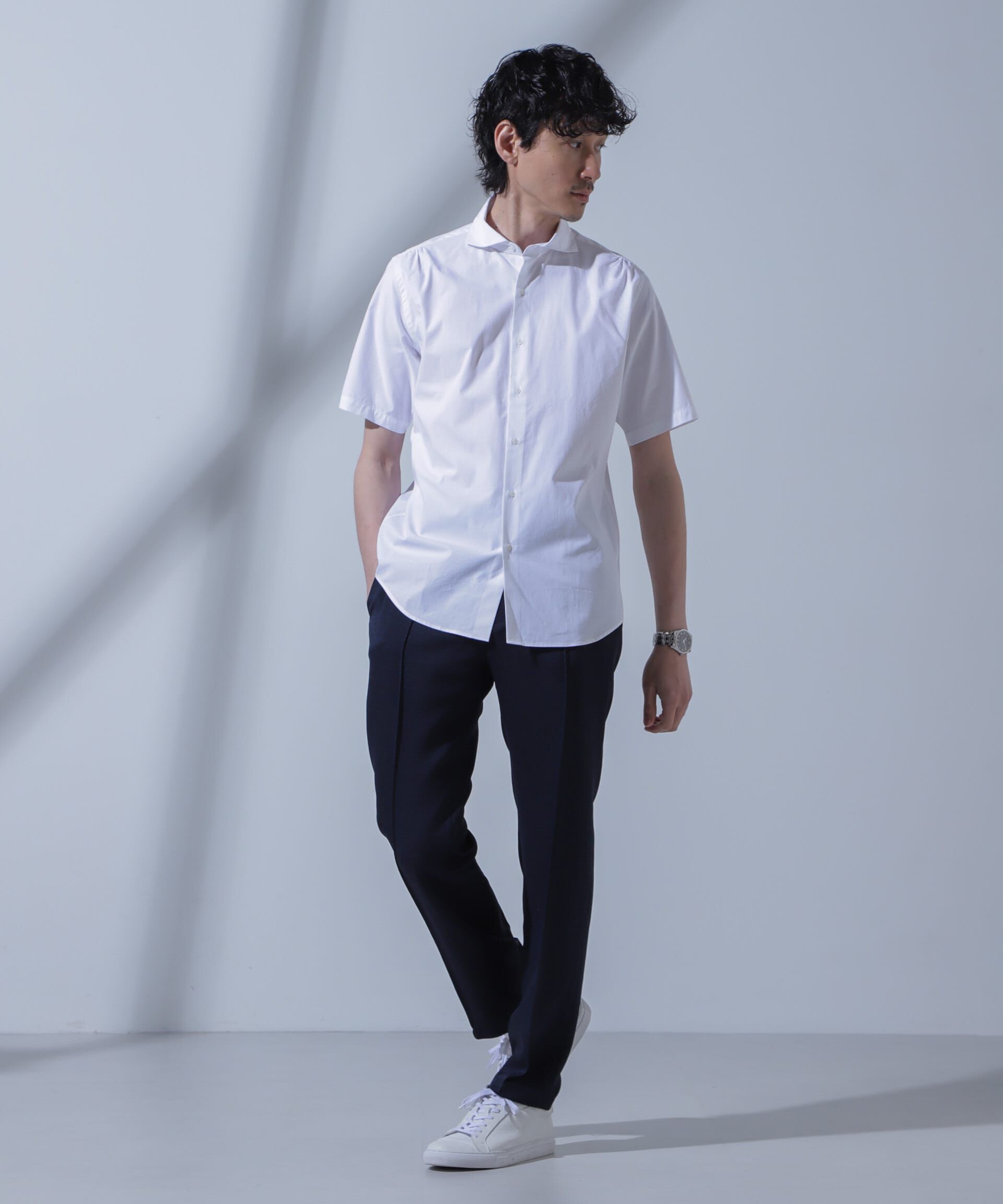 nano･universe「「N SHIRTS」AntiSoaked(R)汗染み防止ホリゾンタルカラーシャツ半袖」|シャツ・ブラウス|