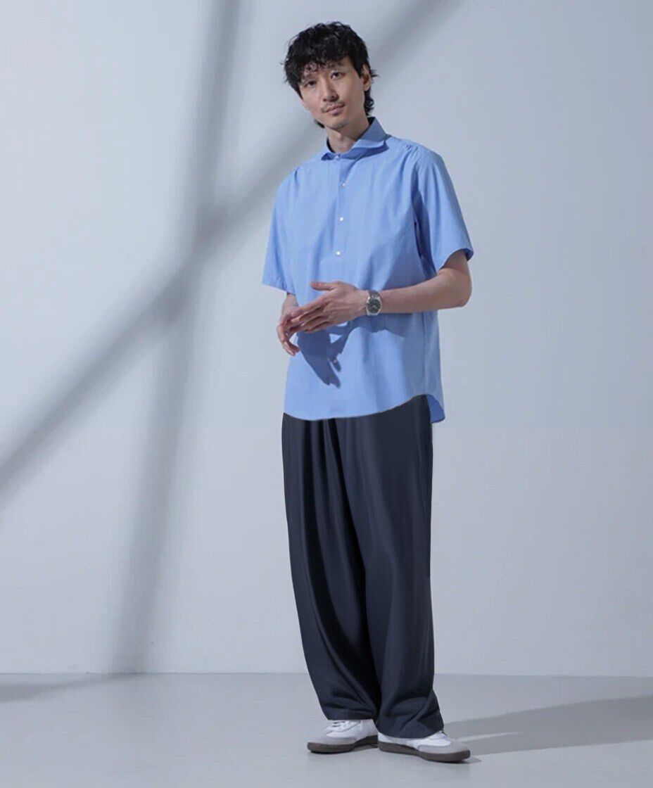 nano･universe「「N SHIRTS」AntiSoaked(R)汗染み防止ホリゾンタルカラーシャツ半袖」|シャツ・ブラウス|