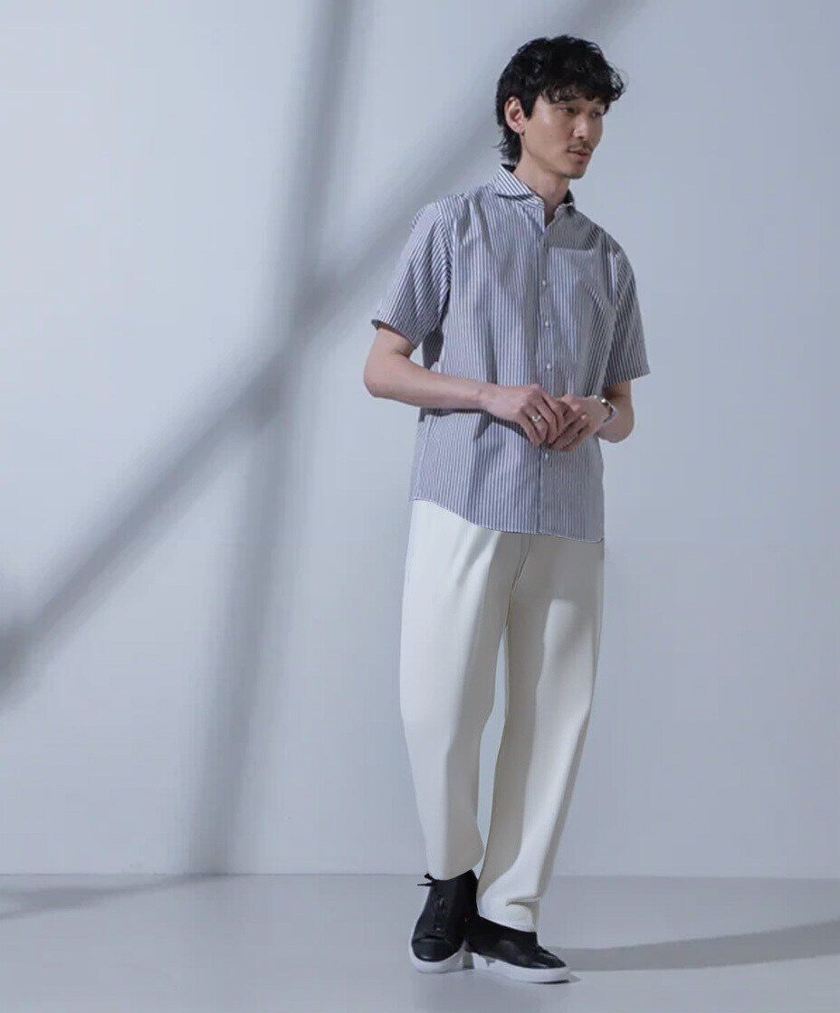 nano･universe「「N SHIRTS」AntiSoaked(R)汗染み防止ホリゾンタルカラーシャツ半袖」|シャツ・ブラウス|