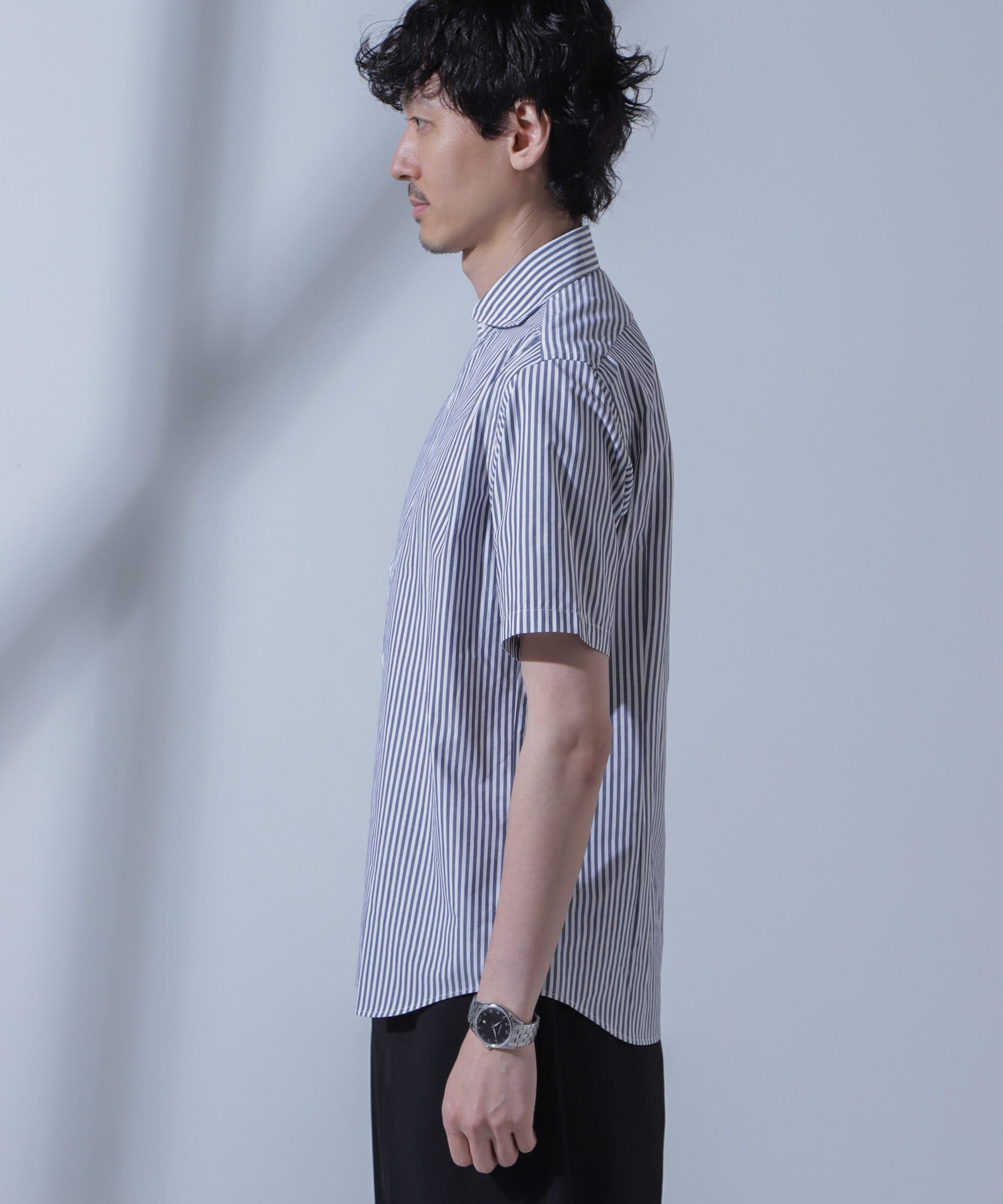 nano･universe「「N SHIRTS」AntiSoaked(R)汗染み防止ホリゾンタルカラーシャツ半袖」|シャツ・ブラウス|