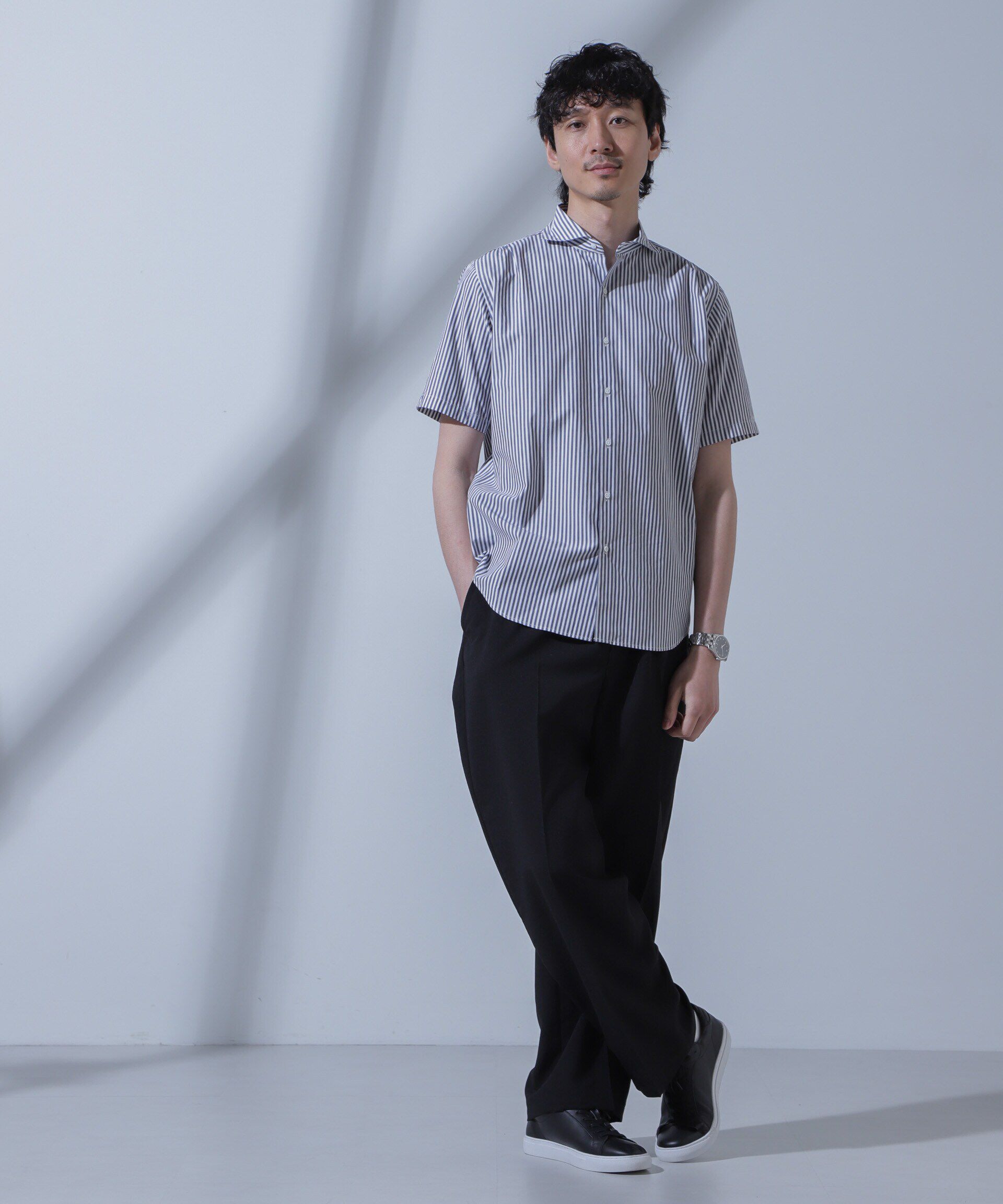 nano･universe「「N SHIRTS」AntiSoaked(R)汗染み防止ホリゾンタルカラーシャツ半袖」|シャツ・ブラウス|
