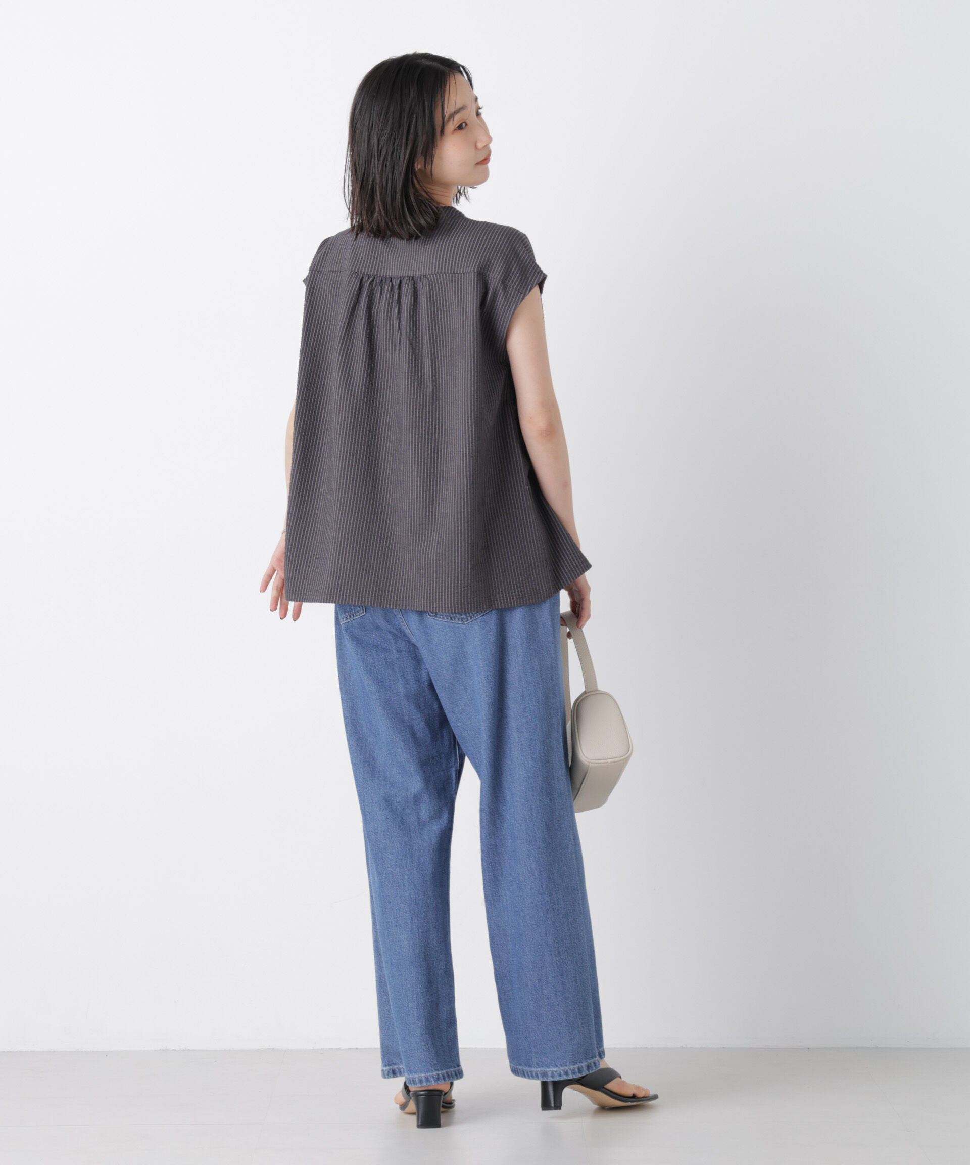 nano･universe「カットサッカーフレンチスリーブギャザーブラウス(セットアップ可)」|Tシャツ・カットソー|