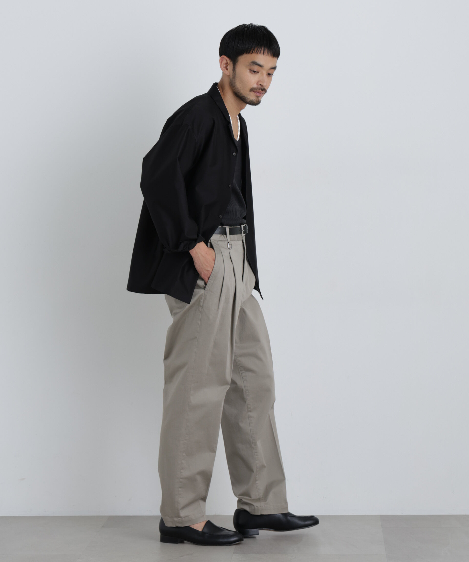 nano･universe「NewOnTrousers ウォッシュサテンWIde テーパー」|チノ|