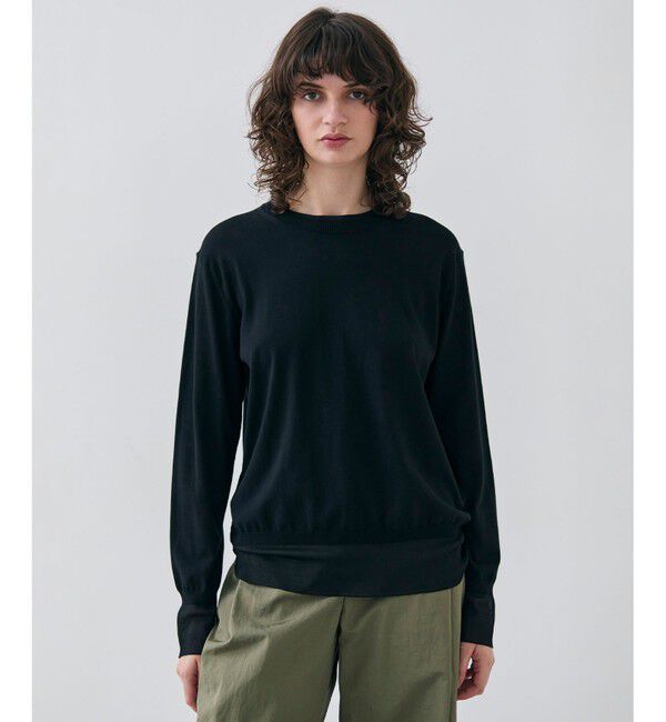 BEIGE,「【洗える】JULIE / シルク混クルーネックシアートップス」|ニット・セーター|Black