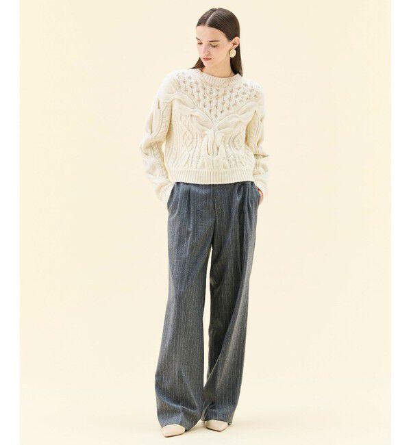 BEIGE,「【VERY掲載】RULE / ウールカシミヤアラン編みクロップドニット」|ニット・セーター|