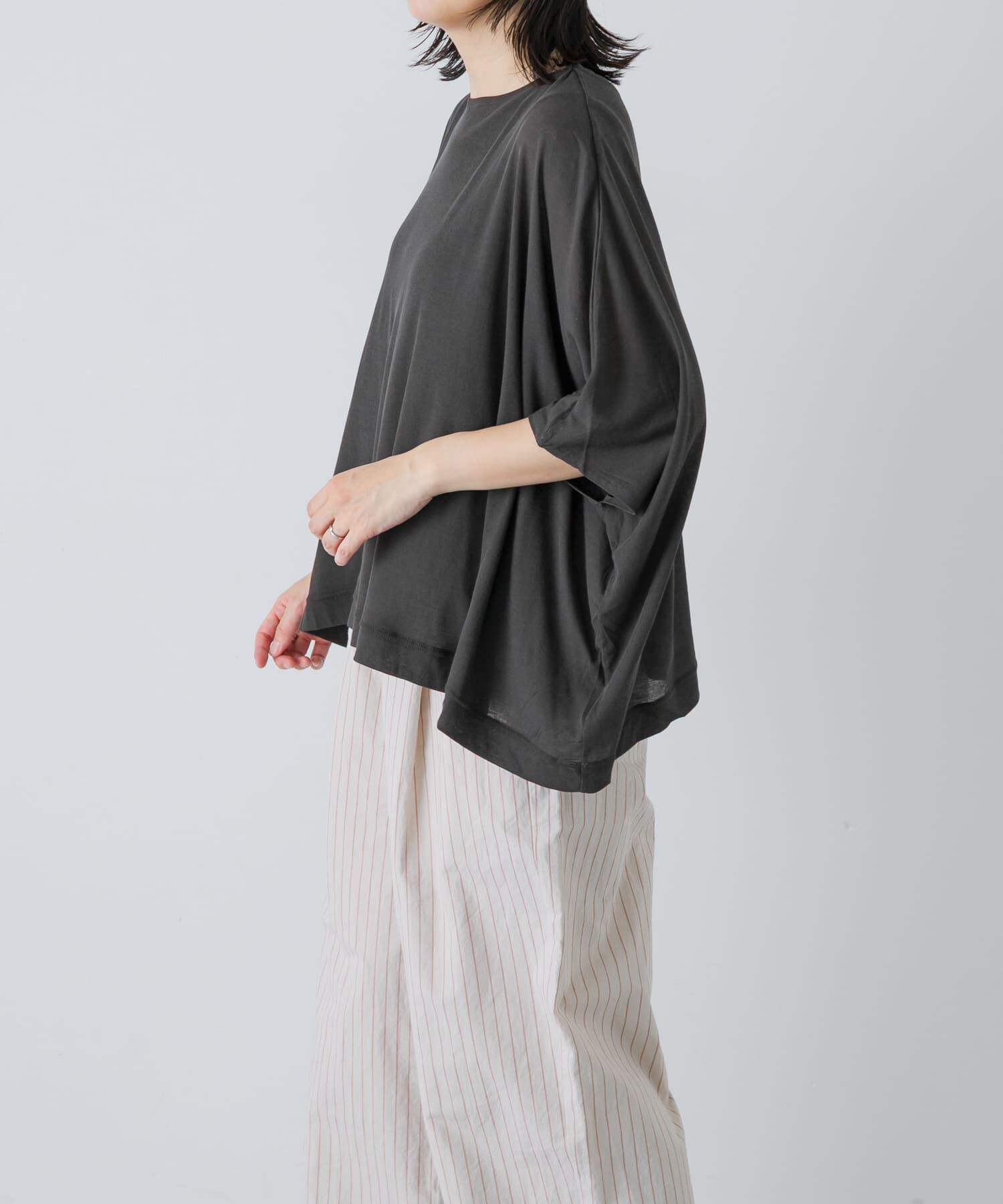 かぐれ「コットンシアーワイドカットソー」|Tシャツ・カットソー|チャコールグレー