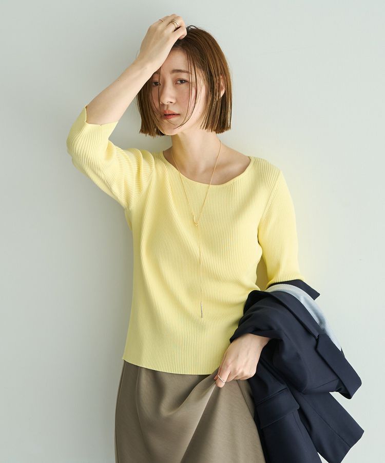 YECCA VECCA「袖釦7分袖リブニット」|ニット・セーター|