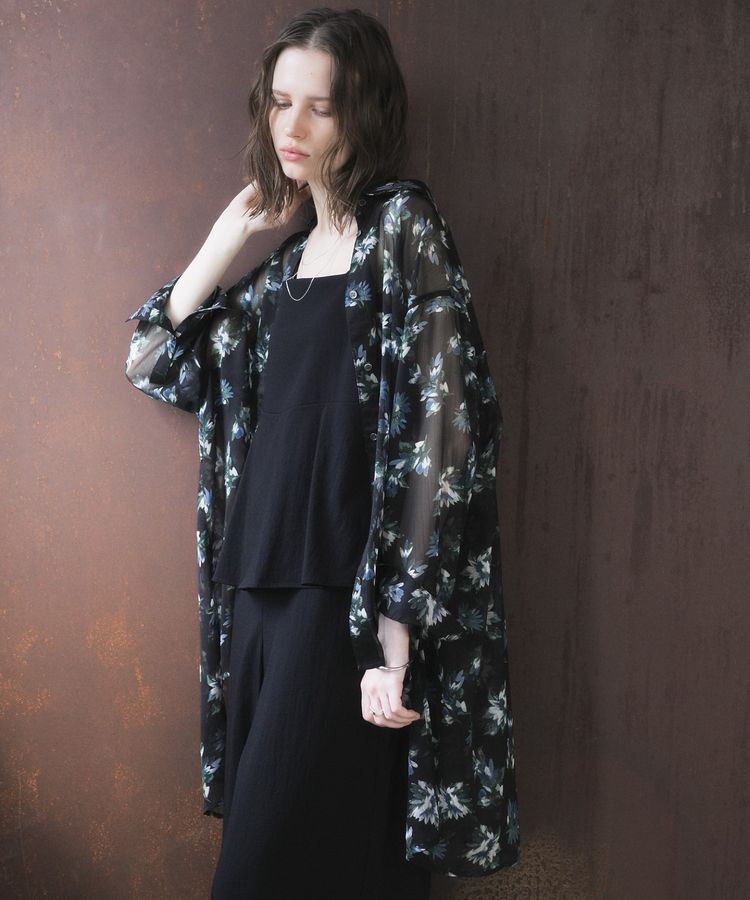 YECCA VECCA「フラワー柄シアーロングシャツ」|シャツ・ブラウス|Black