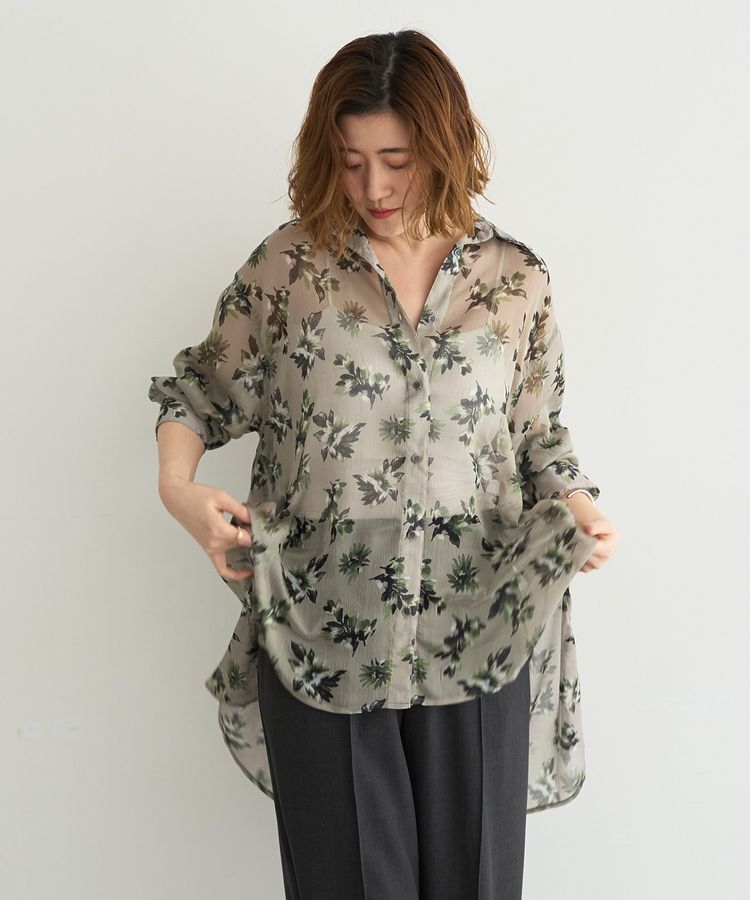 YECCA VECCA「フラワー柄シアーロングシャツ」|シャツ・ブラウス|