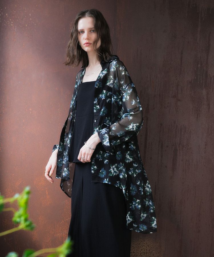 YECCA VECCA「フラワー柄シアーロングシャツ」|シャツ・ブラウス|