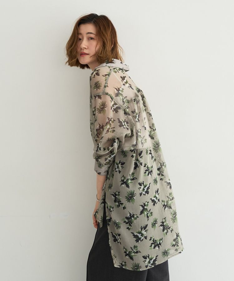 YECCA VECCA「フラワー柄シアーロングシャツ」|シャツ・ブラウス|