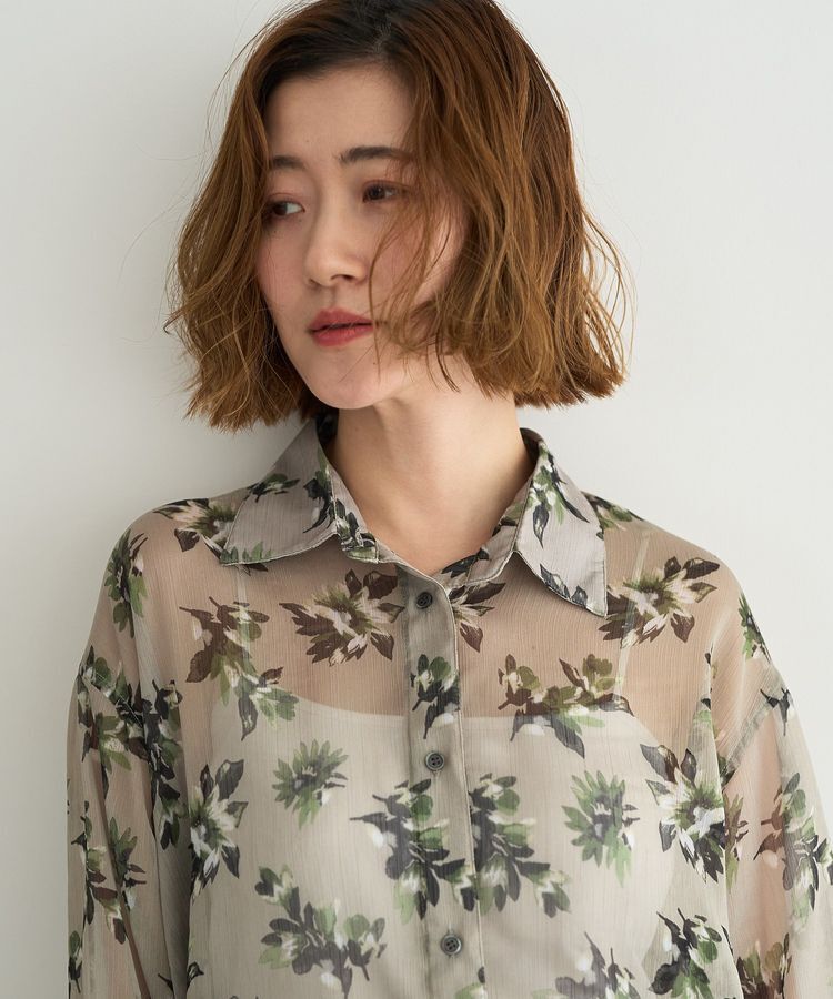 YECCA VECCA「フラワー柄シアーロングシャツ」|シャツ・ブラウス|