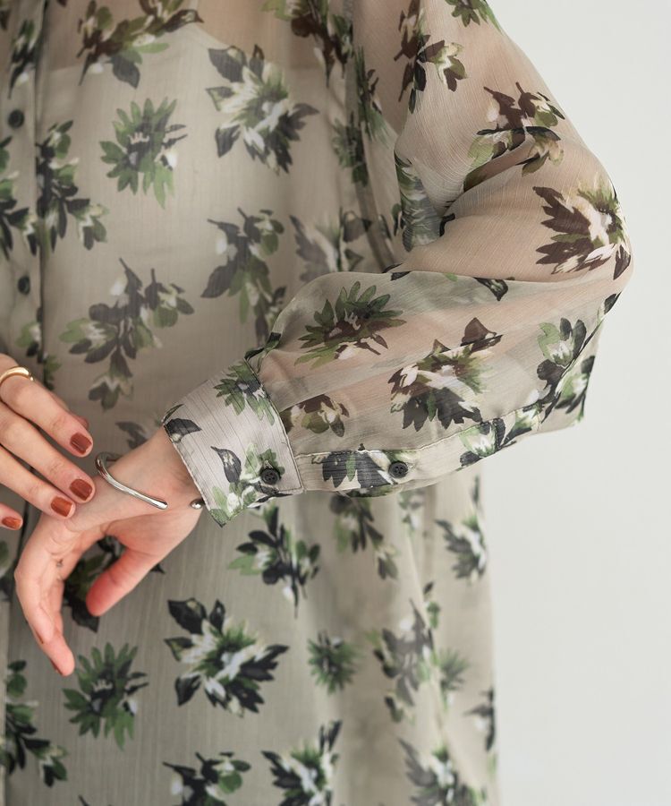 YECCA VECCA「フラワー柄シアーロングシャツ」|シャツ・ブラウス|