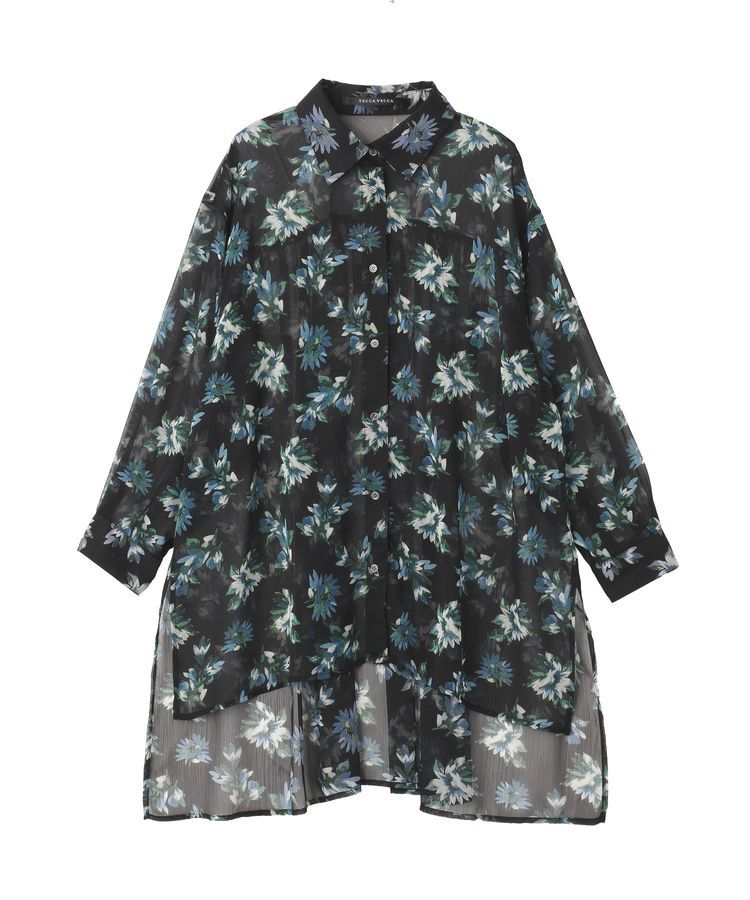 YECCA VECCA「フラワー柄シアーロングシャツ」|シャツ・ブラウス|