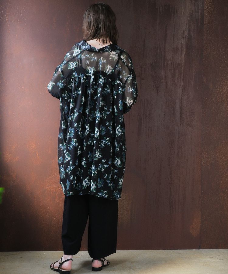 YECCA VECCA「フラワー柄シアーロングシャツ」|シャツ・ブラウス|
