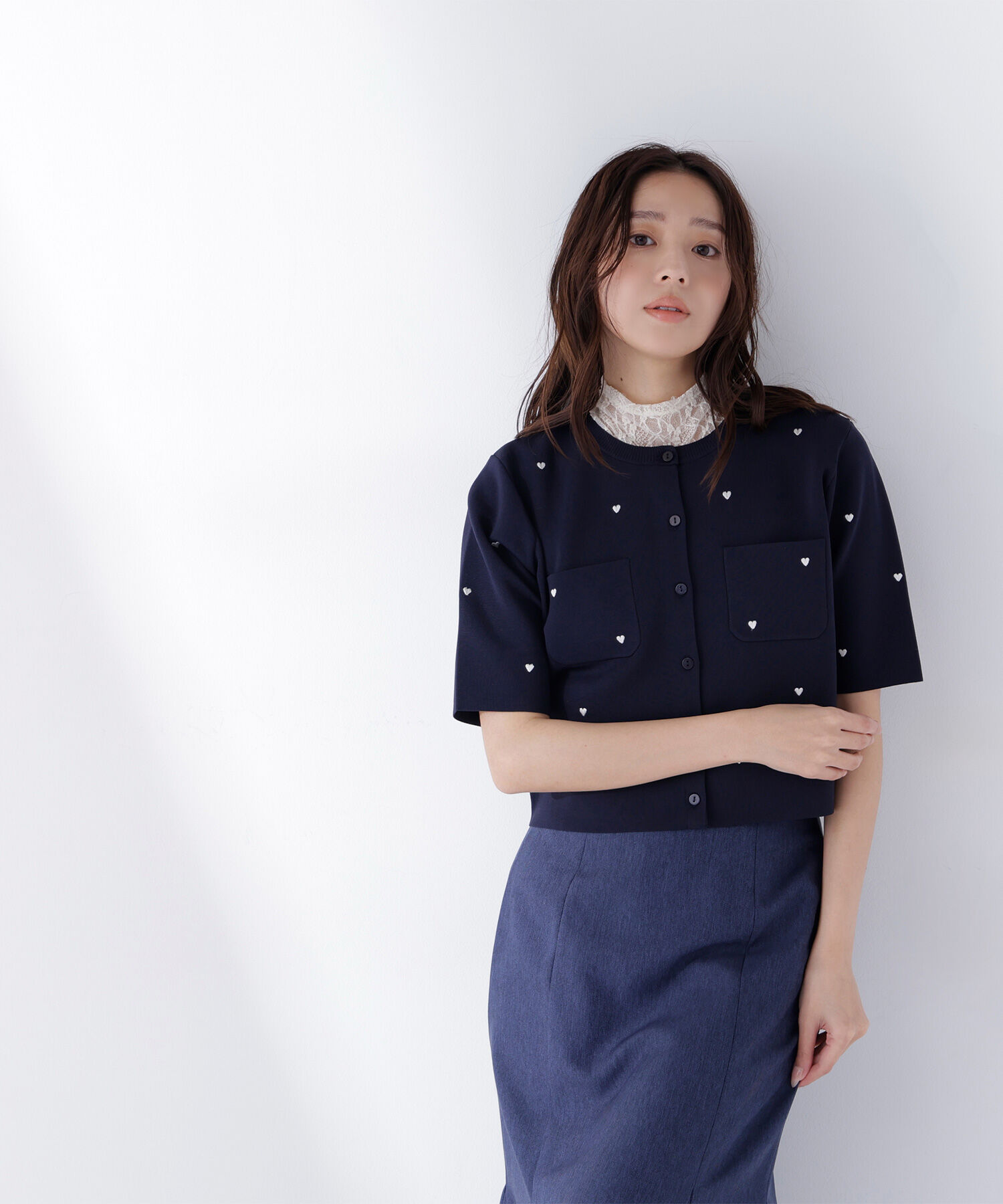  「<Oggi.jp掲載>ハート刺繍ニットジャケット」|ニット・セーター|