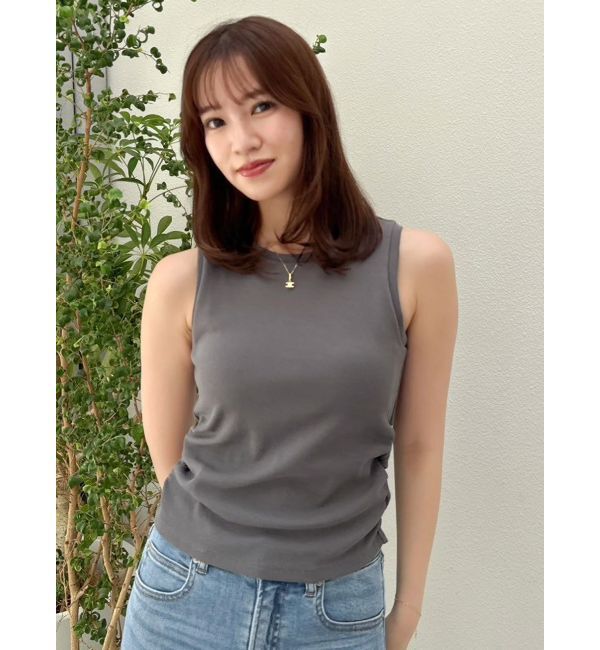 dazzlin「【吉田朱里】涼感加工ギャザーノースリリブトップス」|タンクトップ|チャコールグレー