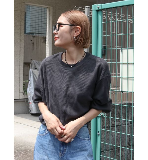 Ungrid「【WEB限定】スリーブボリュームワッフルロングスリーブTee」|Tシャツ・カットソー|チャコールグレー