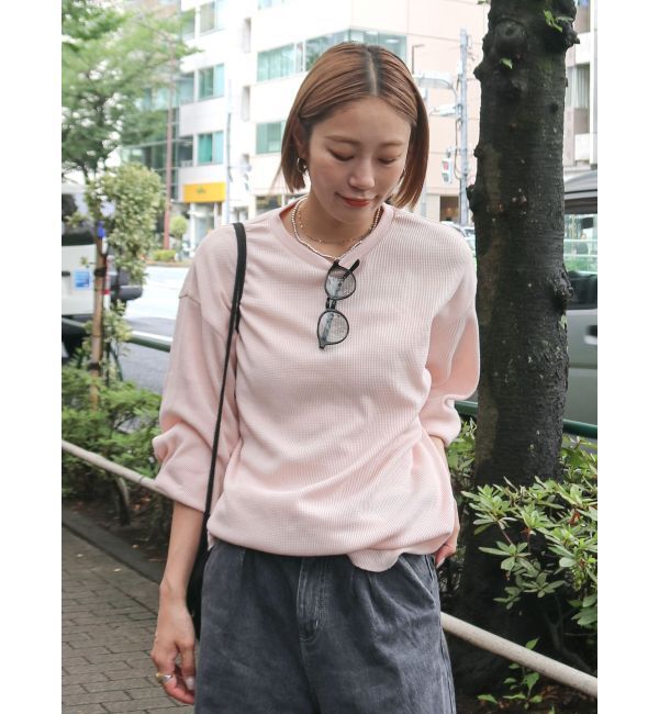 Ungrid「【WEB限定】スリーブボリュームワッフルロングスリーブTee」|Tシャツ・カットソー|ピンク