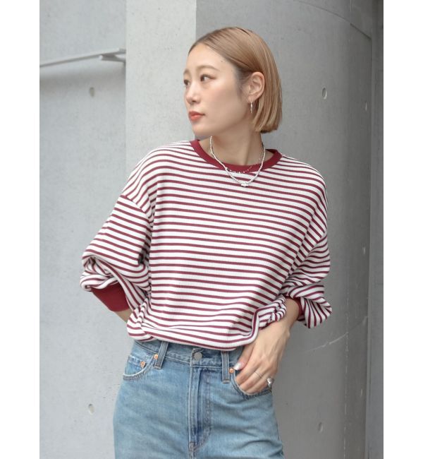 Ungrid「【WEB限定】スリーブボリュームワッフルロングスリーブTee」|Tシャツ・カットソー|ボルドー
