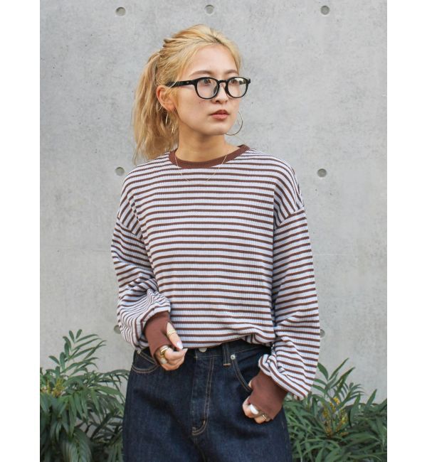Ungrid「【WEB限定】スリーブボリュームワッフルロングスリーブTee」|Tシャツ・カットソー|ブラウン