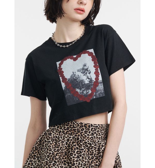 jouetie「フラワーフォトフィットTシャツ」|Tシャツ・カットソー|ブラック