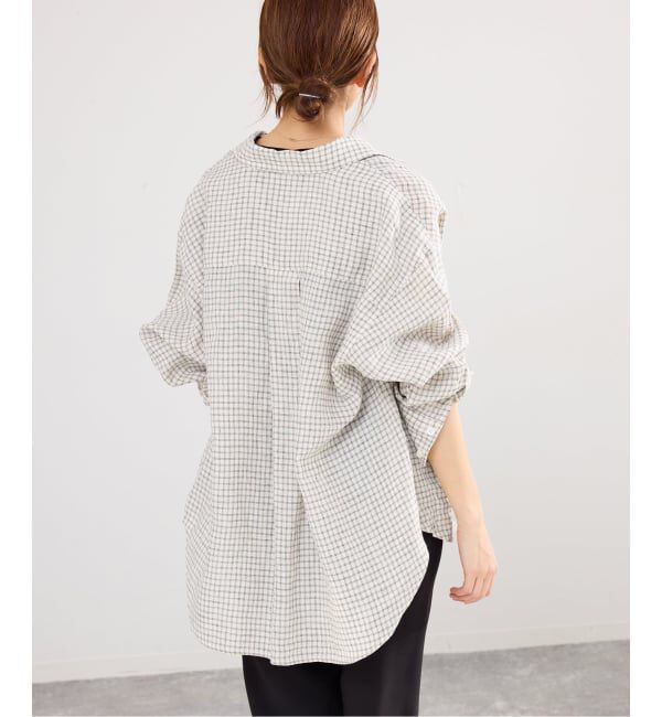 IENA「《セットアップ対応》フレンチリネンチェックレギュラーカラーシャツ」|シャツ・ブラウス|