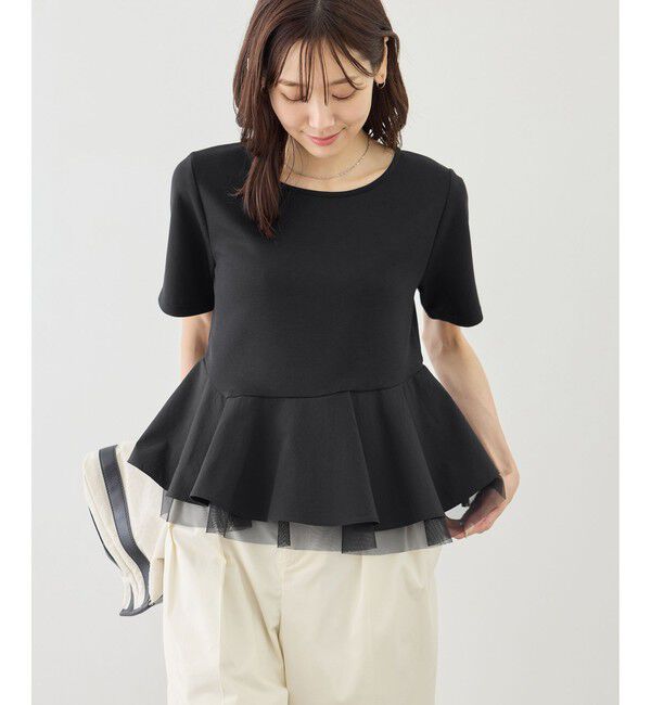 Rope&rsquo;Picnic「裾フリル異素材ドッキングカットトップス」|Tシャツ・カットソー|ブラック(01)