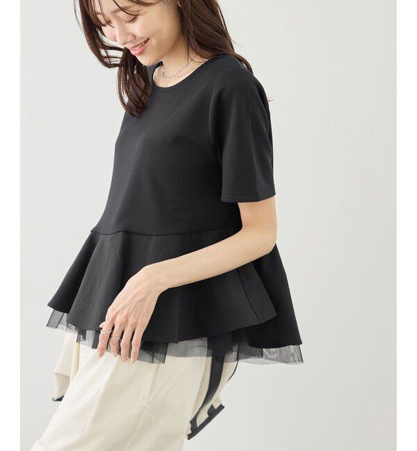 Rope&rsquo;Picnic「裾フリル異素材ドッキングカットトップス」|Tシャツ・カットソー|