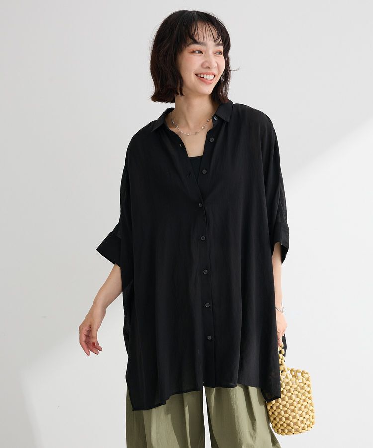 Green Parks「スラブシアーシャツチュニック」|ワンピース|Black