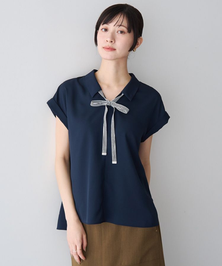 YECCA VECCA「2wayストライプリボンブラウス」|シャツ・ブラウス|Navy