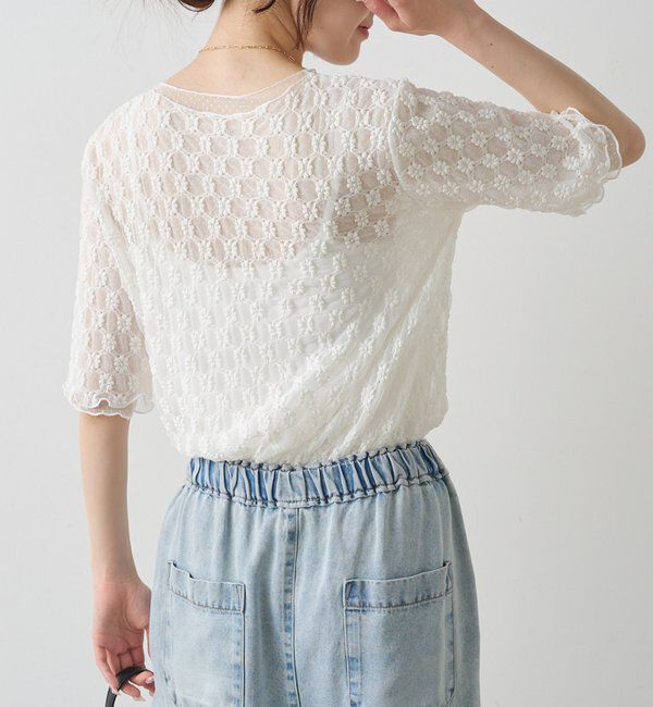  「ストレッチレース&times;ドットチュールTシャツ」|プルオーバー|
