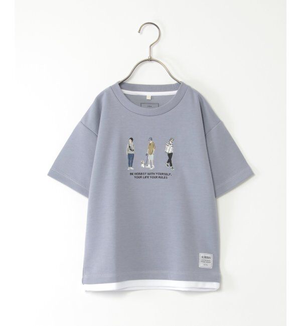 ikka kids「【親子おそろい】裾レイヤー刺繍Tシャツ（120~160cm）」|Tシャツ・カットソー|ブルー