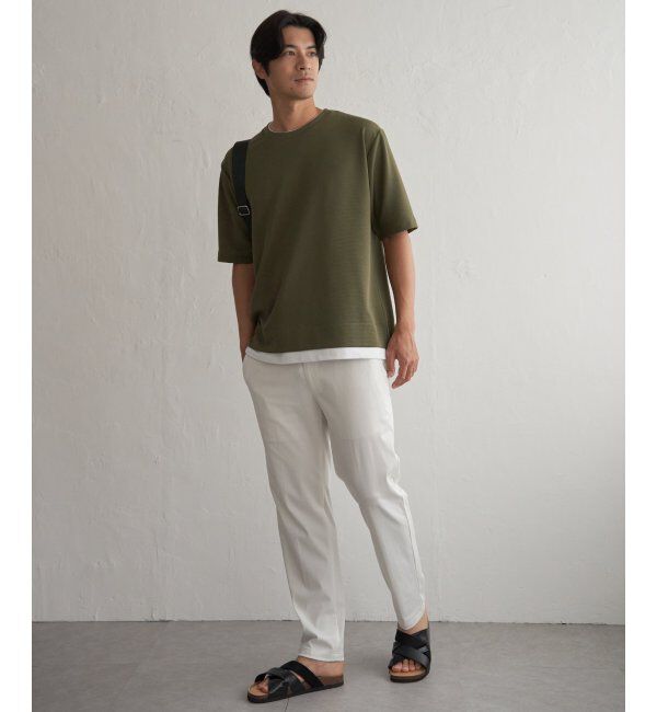 ikka「冷感DRYリップル5分袖Tシャツ」|Tシャツ・カットソー|