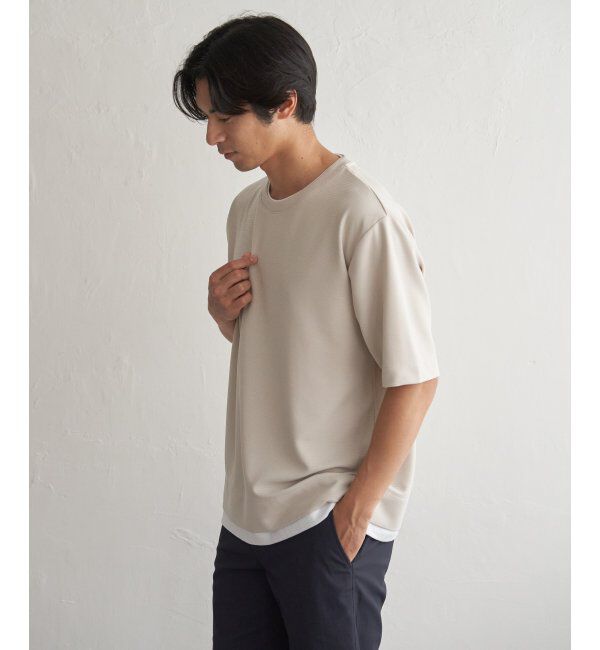 ikka「冷感DRYリップル5分袖Tシャツ」|Tシャツ・カットソー|