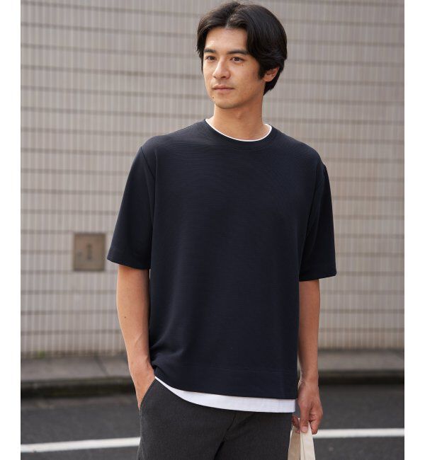 ikka「冷感DRYリップル5分袖Tシャツ」|Tシャツ・カットソー|