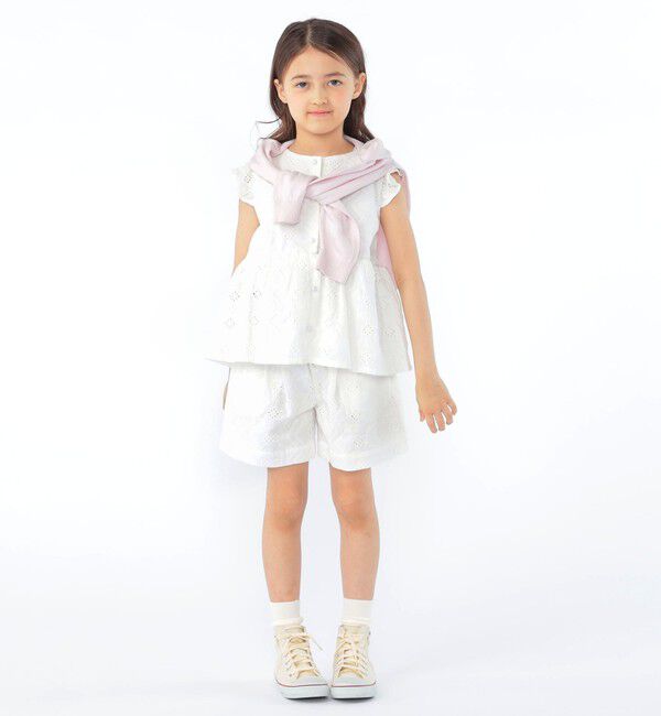 SHIPS KIDS「SHIPS KIDS:100～130cm / レース エンブロイダリー ペプラム ブラウス」|シャツ・ブラウス|