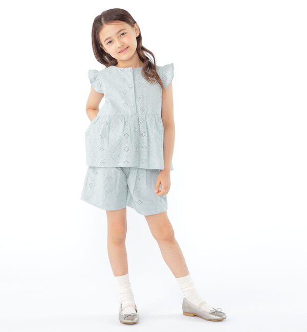 SHIPS KIDS「SHIPS KIDS:100～130cm / レース エンブロイダリー ペプラム ブラウス」|シャツ・ブラウス|