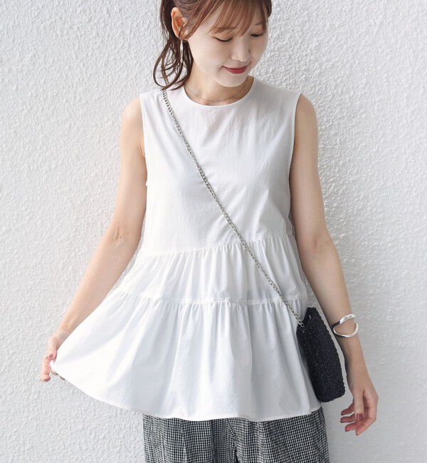 SHIPS for women「〈接触冷感 / 撥水加工〉TEXBRID(R) タフタ ノースリーブ ブラウス」|シャツ・ブラウス|オフホワイト