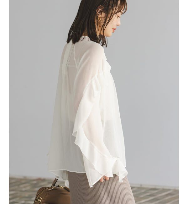 NOBLE「《WEB&ルミネ新宿店限定追加》【NOBLE&times;L'AUBE BLANC】楊柳フリル梯子刺繍ブラウス」|シャツ・ブラウス|