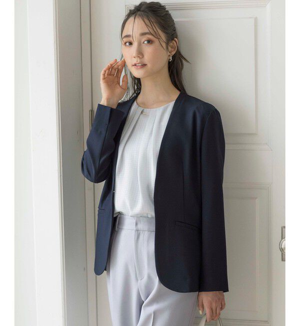 ANY SIS「【UVカット / 接触冷感 / 吸水速乾】スマートビューティストレッチ ノーカラージャケット」|ノーカラージャケット|ネイビー