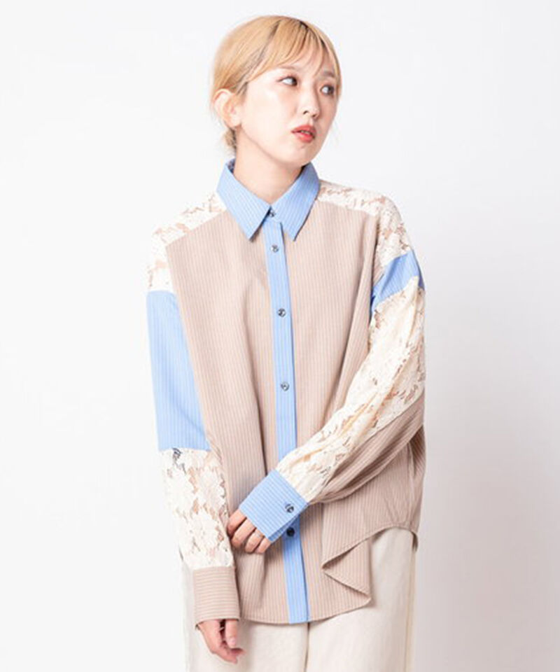  「レース切替シャツブラウス」|シャツ・ブラウス|BEIGE