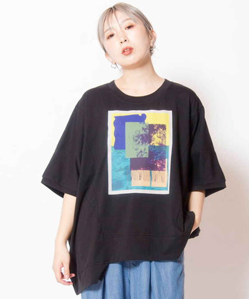  「アシンメトリーグラフィックTシャツ」|Tシャツ・カットソー|BLACK