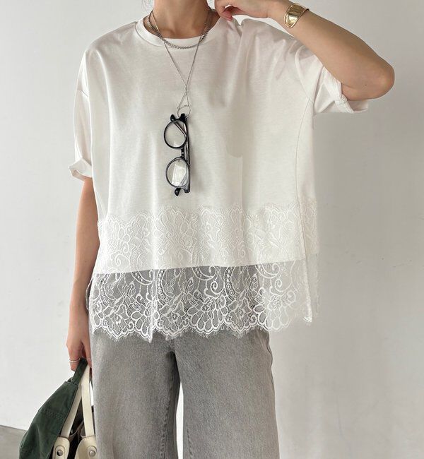  「裾レースワイドTEE」|Tシャツ・カットソー|