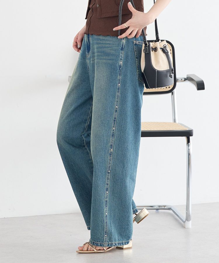 earth music&ecology「スタッズデニムパンツ」|デニム|Medium Indigo