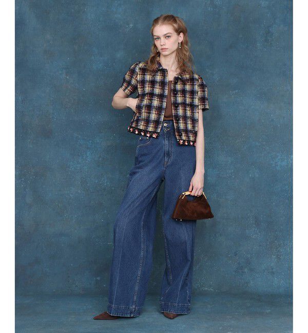 LOULOU WILLOUGHBY「ハイウエストワイドデニムパンツ」|デニム|