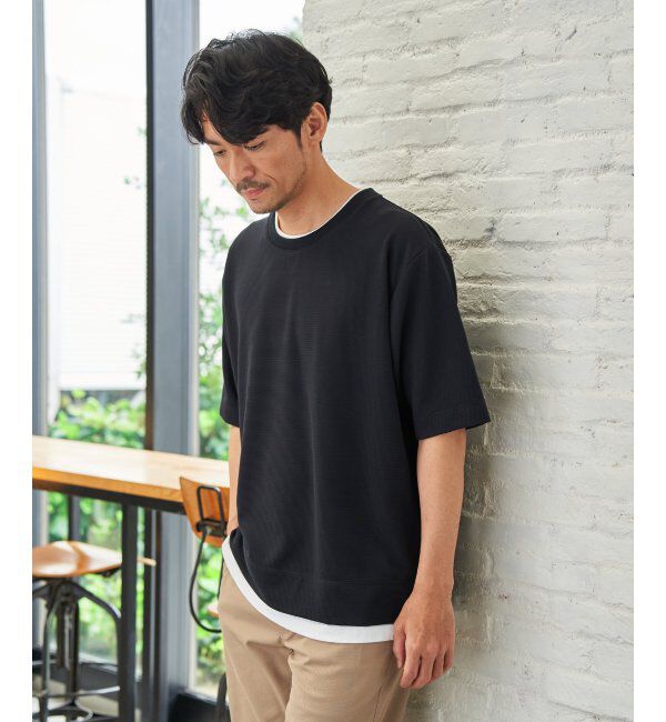 ikka「冷感DRYリップル5分袖Tシャツ」|Tシャツ・カットソー|