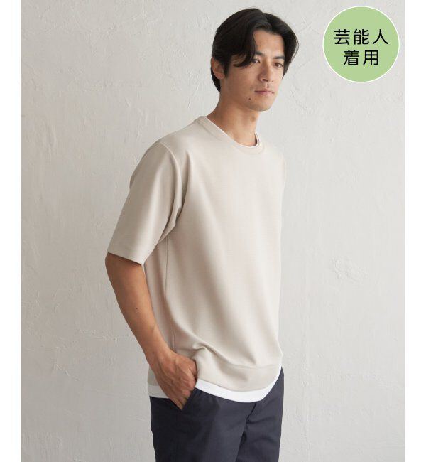ikka「冷感DRYリップル5分袖Tシャツ」|Tシャツ・カットソー|ベージュ