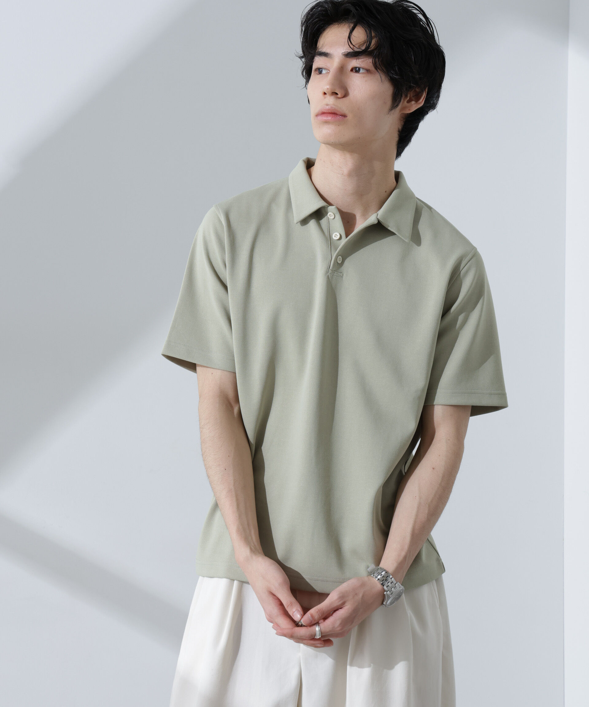 nano･universe「T/C天竺ポロシャツ 半袖」|Tシャツ・カットソー|L.グリーン