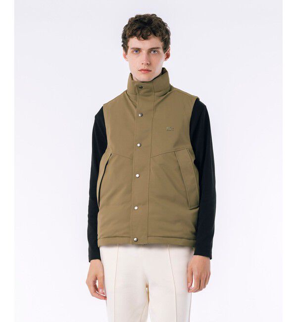 LACOSTE「RDS認証ダウン 耐水透湿 ハイネック ジップアップ ピケダウンベスト」|ダウンベスト・ベスト|カーキ